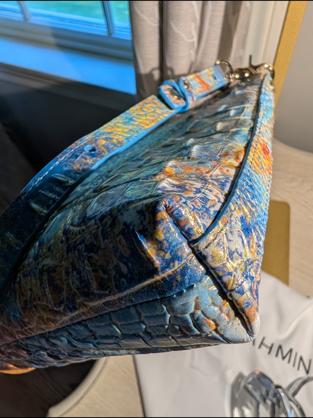 Brahmin Blue Multi Croc-Embossed Leather Shoulder Bag - Picture 14 of 16